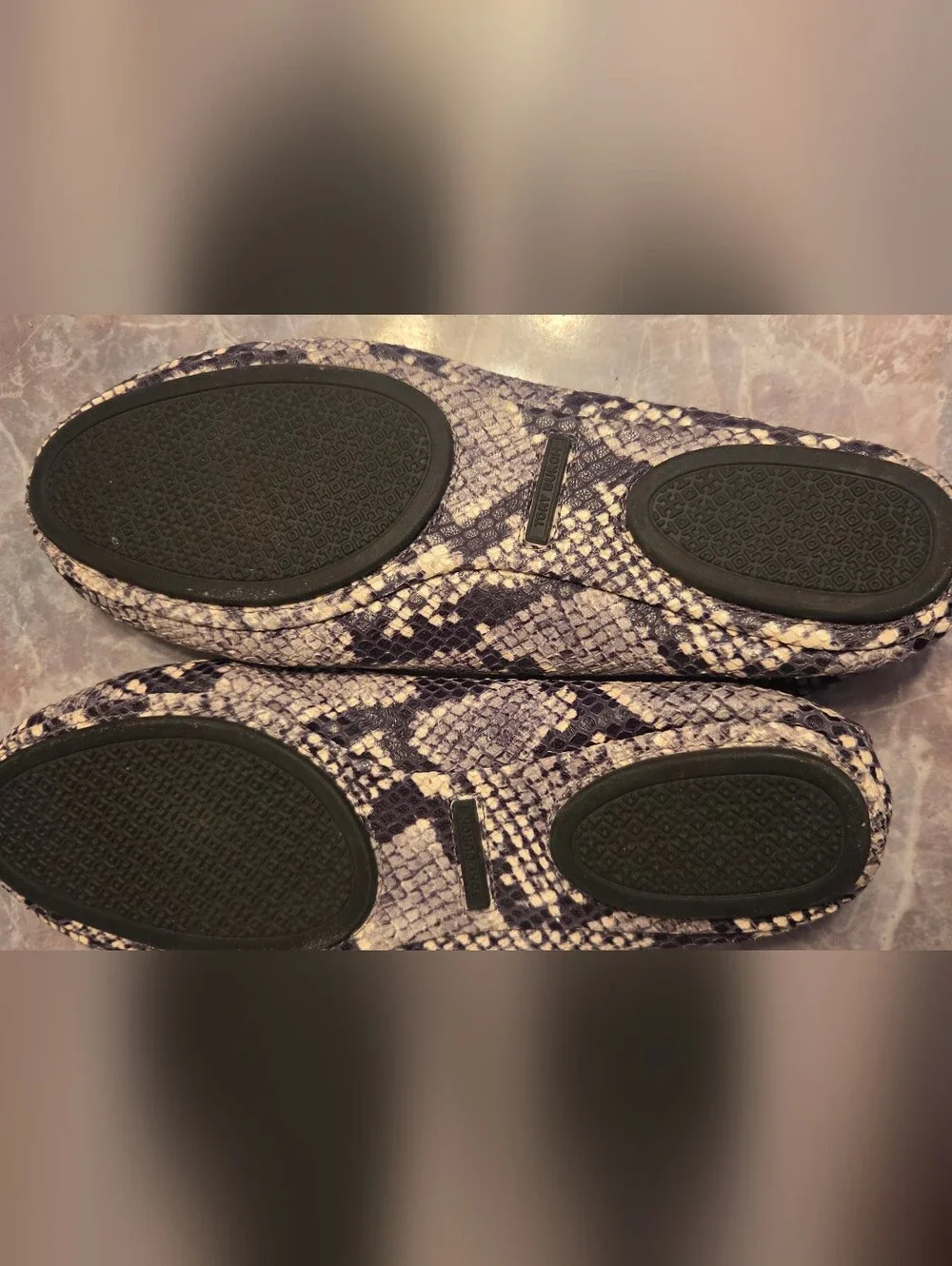 Tory Burch Snake Print Reva Flats in Black and Cream